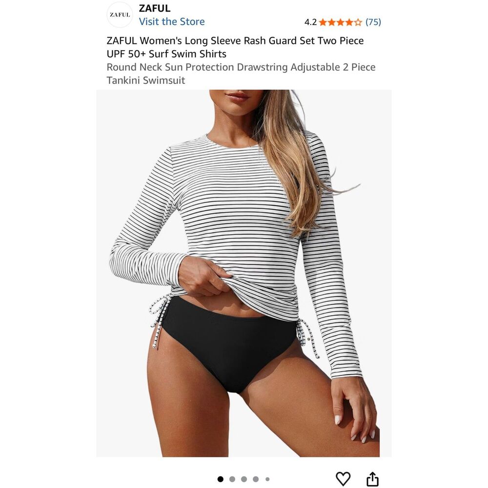 ZAFUL NWT Striped Long Sleeve UPF 50+ Rash Guard 2 Piece Swimsuit Set